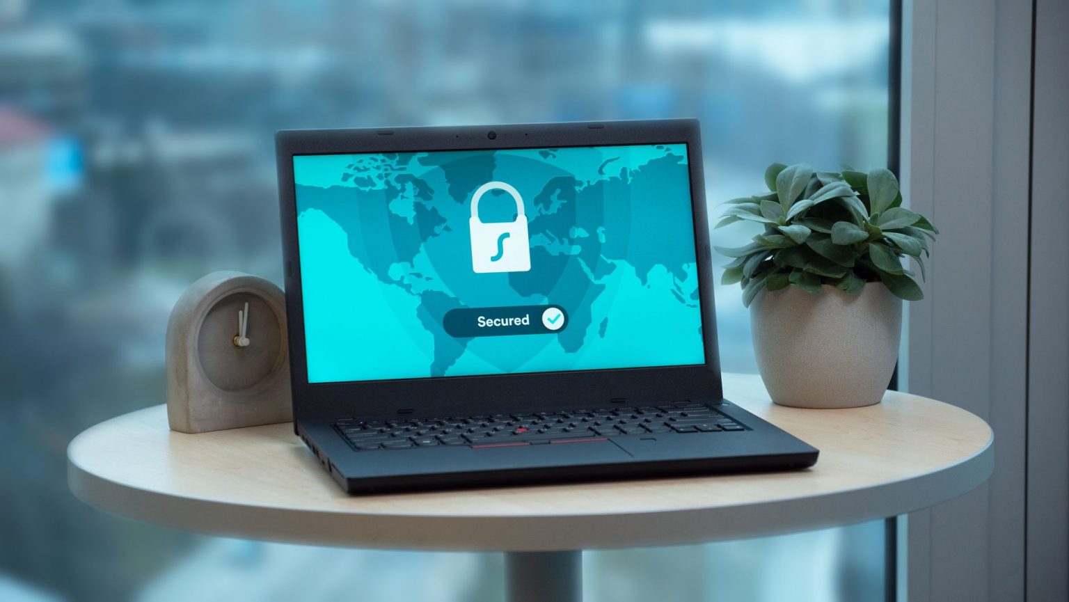 a laptop over a round table